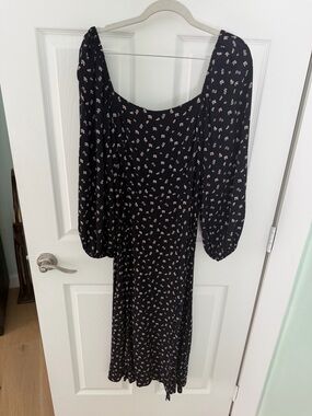 Sanctuary Navy Dress with Pink Floral Print and Puff Sleeves